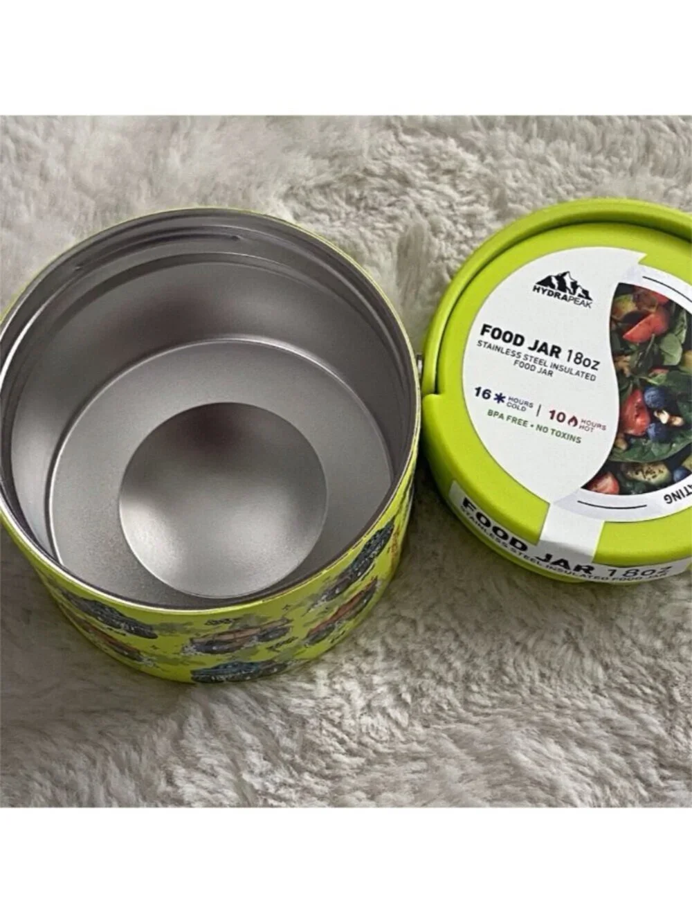 HYDRAPEAK 18 Oz Neon Green Monster Truck Food Jar Insulated Stainless Steel NEW